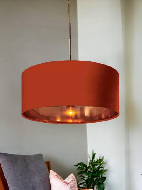 New High Quality Luxury Terracotta Red 35 Cotton Drum Fabric Lamp Shade Pendant Light Shape With Metallic Linings - image 1