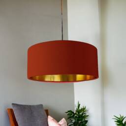 New High Quality Luxury Terracotta Red 35 Cotton Drum Fabric Lamp Shade Pendant Light Shape With Metallic Linings - thumbnail 2