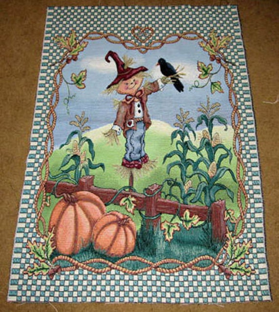Halloween Scarecrow Harvest Fall & Autumn Pumpkins Unfinished Tapestry Wall Hanging Crafters Fabric Piece