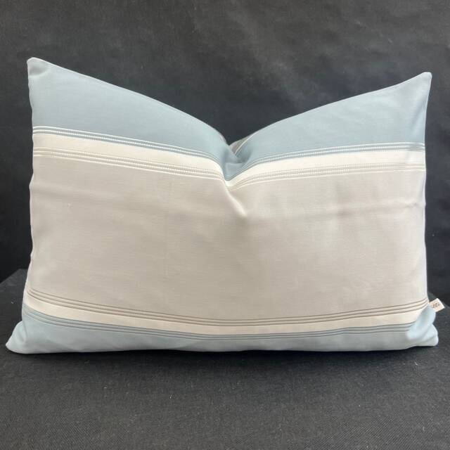 Luxury Designer Pale Blue Putty Striped Cushion Pillow Cover - image 1