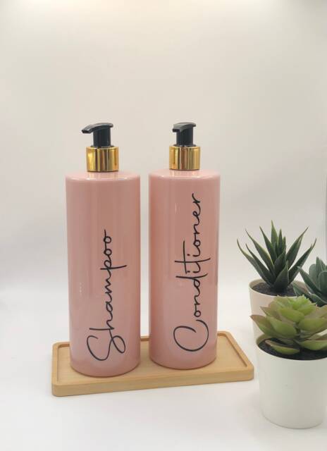 Personalised Pink Tubular Soap Dispenser Bottle With Black/Gold Pump 250Ml & 500Ml - image 1