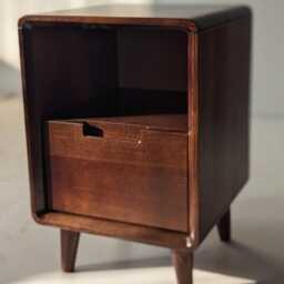Unique Narrow Minimalist Nightstands, Set Of Small Bedside Tables & Drawers, Vintage Style Bedroom Side Furniture, Custom Wood End Dresser - thumbnail 2