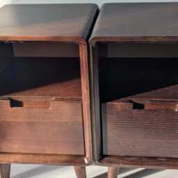 Unique Narrow Minimalist Nightstands, Set Of Small Bedside Tables & Drawers, Vintage Style Bedroom Side Furniture, Custom Wood End Dresser - thumbnail 3