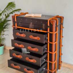Tieetdye Industrial Aviator Trunk Chest Side Table & Leather Strap Wooden Dresser - thumbnail 3