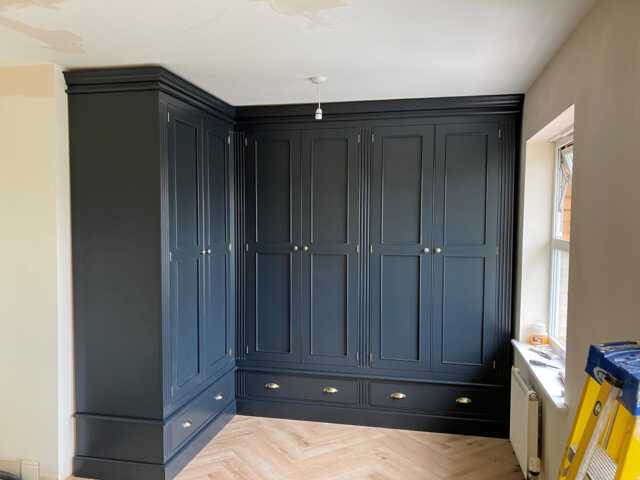 Wardrobe - Corner Wardrobe 6 Door 3 Drawer Fluted Style, Painted