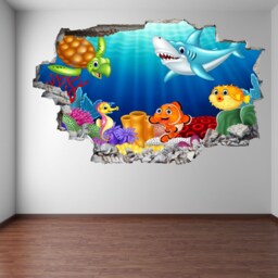 Tropical Fishes Coral Reef Cartoon Wall Decal Sticker Mural Poster Print Art Kids Room Decor Eb17 - thumbnail 2