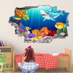 Tropical Fishes Coral Reef Cartoon Wall Decal Sticker Mural Poster Print Art Kids Room Decor Eb17