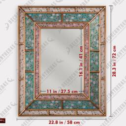 Rectangular Wall Accent Mirror, Turquoise Mirror For Wall Decor, Large Vanity Mirror From Peru, Painting On Glass With Gold Wood Framed - thumbnail 4