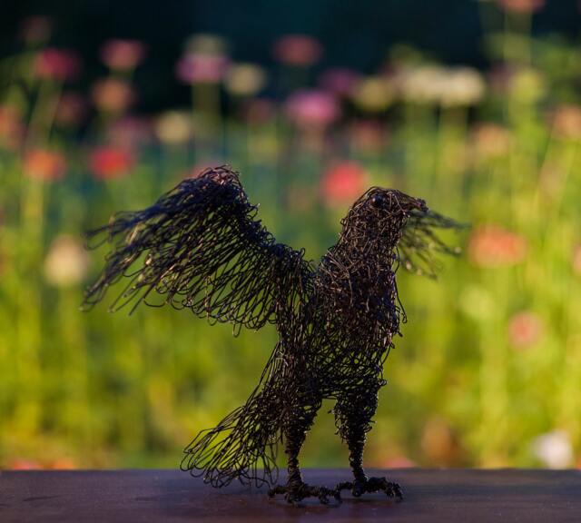 Wire Bird, Bird Figurine, Black Decor, Flying Raven Art, Majestic Outspread Wings Hero Gift, Home Decor - image 1