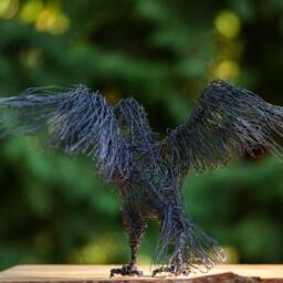 Wire Bird, Bird Figurine, Black Decor, Flying Raven Art, Majestic Outspread Wings Hero Gift, Home Decor - thumbnail 4