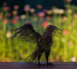 Wire Bird, Bird Figurine, Black Decor, Flying Raven Art, Majestic Outspread Wings Hero Gift, Home Decor - thumbnail 1