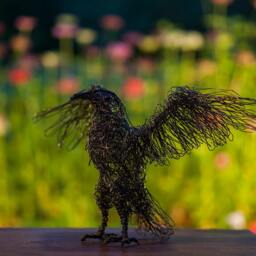 Wire Bird, Bird Figurine, Black Decor, Flying Raven Art, Majestic Outspread Wings Hero Gift, Home Decor - thumbnail 3