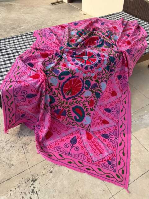Handcrafted Suzani Quilt - Cotton Fabric, Ethnic Bohemian Embroidery, Reversible Bed Or Sofa Cover - image 1