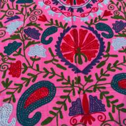 Handcrafted Suzani Quilt - Cotton Fabric, Ethnic Bohemian Embroidery, Reversible Bed Or Sofa Cover - thumbnail 3