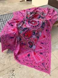 Handcrafted Suzani Quilt - Cotton Fabric, Ethnic Bohemian Embroidery, Reversible Bed Or Sofa Cover