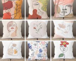 Line Art Face Themed Throw Cushion Cover/Abstract Cartoon Woman Pillow Case/Boho Illustration/Body Silhouette/Modern Wedding Gift
