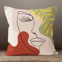 Line Art Face Themed Throw Cushion Cover/Abstract Cartoon Woman Pillow Case/Boho Illustration/Body Silhouette/Modern Wedding Gift - thumbnail 3