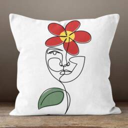 Line Art Face Themed Throw Cushion Cover/Abstract Cartoon Woman Pillow Case/Boho Illustration/Body Silhouette/Modern Wedding Gift - thumbnail 4