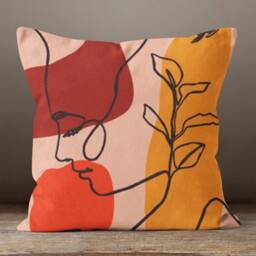 Line Art Face Themed Throw Cushion Cover/Abstract Cartoon Woman Pillow Case/Boho Illustration/Body Silhouette/Modern Wedding Gift - thumbnail 2