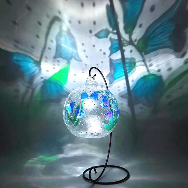 Hand-Painted Bluebells Glass Candle Holder With Metal Stand - image 1