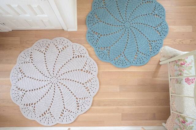 Handmade Crochet Felted Wool Rug Gray - Cottagecore Cosy Rug - 46 Inch - image 1