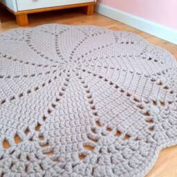 Handmade Crochet Felted Wool Rug Gray - Cottagecore Cosy Rug - 46 Inch - thumbnail 3