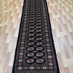 2.6x11 Black Color Bokhara Rug - Runner Hallway Luxury Long Fine Quality Green Afghan - thumbnail 2