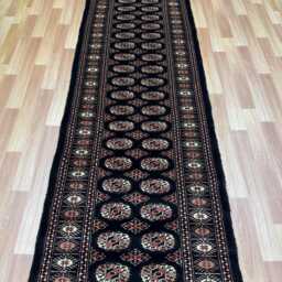2.6x11 Black Color Bokhara Rug - Runner Hallway Luxury Long Fine Quality Green Afghan - thumbnail 3