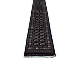2.6x11 Black Color Bokhara Rug - Runner Hallway Luxury Long Fine Quality Green Afghan - thumbnail 1