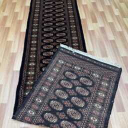 2.6x11 Black Color Bokhara Rug - Runner Hallway Luxury Long Fine Quality Green Afghan - thumbnail 4