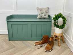 Handmade Shoe Storage Bench Painted Solid Wood Hallway Seat
