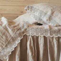 Lace Trimmed Linen Sheet Set Natural Flax Beige Bedding - thumbnail 3