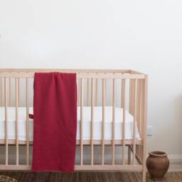 Cherry Red Organic Muslin Baby Swaddle Blanket - thumbnail 2