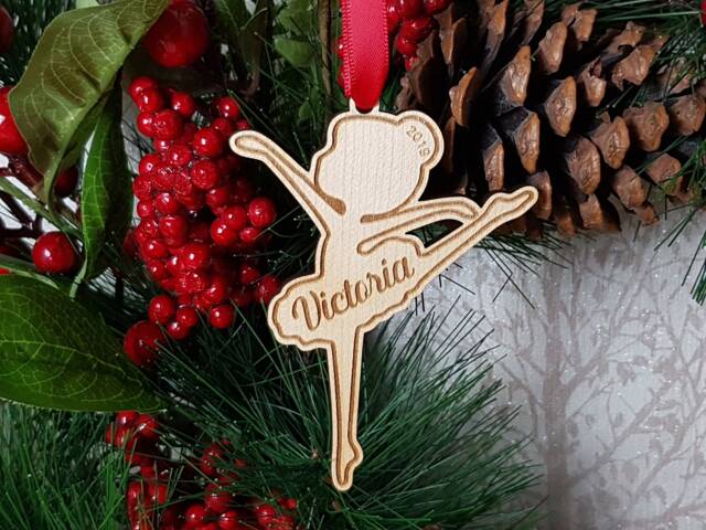 Ballerina Personalised Christmas Tree Decoration, Ballet Childrens Keepsake Hanger, Stocking Filler For Girls, Name Bauble Xmas - image 1
