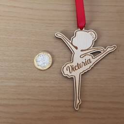 Ballerina Personalised Christmas Tree Decoration, Ballet Childrens Keepsake Hanger, Stocking Filler For Girls, Name Bauble Xmas - thumbnail 3