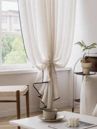 Lozano Linen Sheer Curtain With Black Trim, Curtain, Custom Panel, For Bedroom Livingroom, 1Pc - thumbnail 1