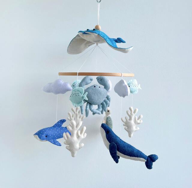 Ocean Nursery Baby Mobile, Scat Nautical Decor, Cot Mobile Hanging, Fish Crib Boy Shower Gift - image 1