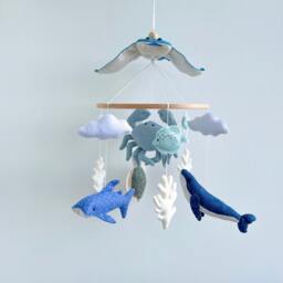 Ocean Nursery Baby Mobile, Scat Nautical Decor, Cot Mobile Hanging, Fish Crib Boy Shower Gift - thumbnail 2