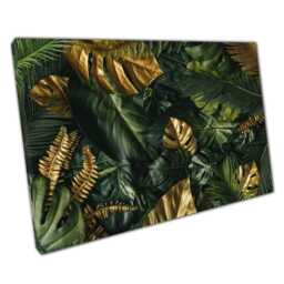Luxury Gold Green Tropical Leaves Wall Art Print On Canvas For Home Office Decor - thumbnail 1