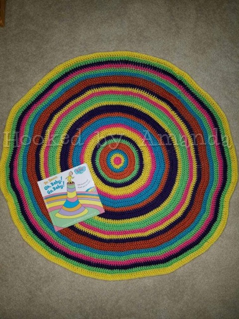 Rainbow Circle Baby Blanket - Shower Gift New Present Round Crochet Blankie Bright Bold Colors Newborn Infant - image 1