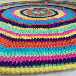 Rainbow Circle Baby Blanket - Shower Gift New Present Round Crochet Blankie Bright Bold Colors Newborn Infant - thumbnail 4
