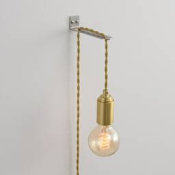 Brushed Gold Light With Plug-In Cord & Wall Bracket Kit - Modern Minimalist Exposed Bulb Hanging Lamp For Ceiling - Step Up - thumbnail 2