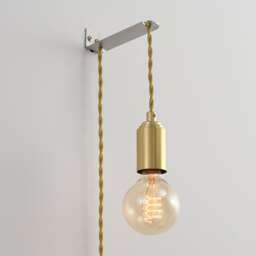 Brushed Gold Light With Plug-In Cord & Wall Bracket Kit - Modern Minimalist Exposed Bulb Hanging Lamp For Ceiling - Step Up