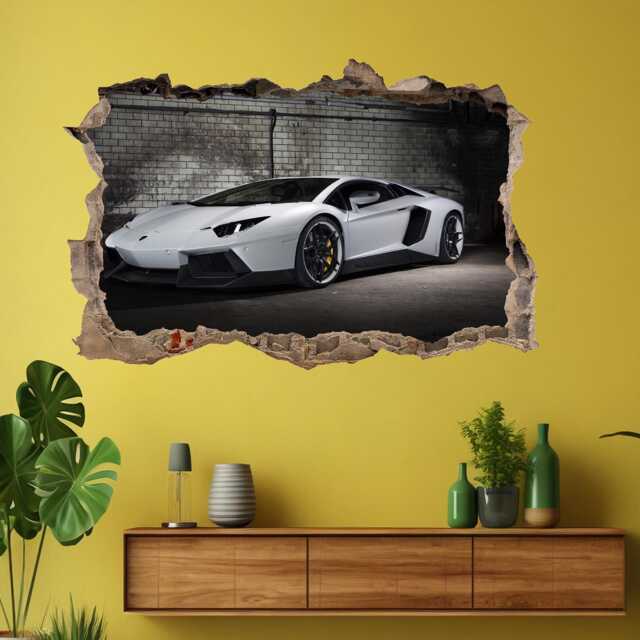 Supercar White Sports Car Wall Sticker Mural Decal Poster Print Art Kids Bedroom Home Decor Lamborghini Am1 - image 1
