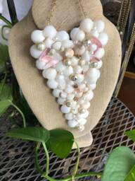 Handmade Sea Shell Art, Wall Hanging, Shell Rhinestone Heart, Primitive - thumbnail 1