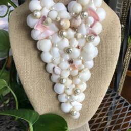 Handmade Sea Shell Art, Wall Hanging, Shell Rhinestone Heart, Primitive - thumbnail 3
