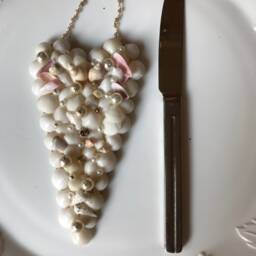 Handmade Sea Shell Art, Wall Hanging, Shell Rhinestone Heart, Primitive - thumbnail 2