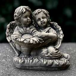 Stone Angels Statue Concrete Children Sculpture Outdoor Kids Figurine Cement Guardian Decoration Handmade Front Door Art - thumbnail 1