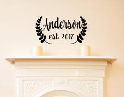 Custom Last Name With Ferns - Decal Vinyl Sticker Est. Date Wall Decor Home Gift Wedding Sticker-Fern - thumbnail 1