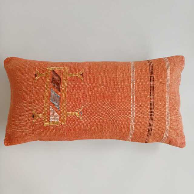 Moroccan Cactus Silk Cushion Cover, Handmade Orange Sabra Lumbar Pillow, Boho 24''x12''/60x30 cm - image 1